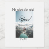 He asked she said yes engagement photo name stylis weinetikett (Einzelnes Label)
