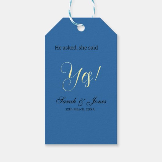 He asked she said yes engagement simple blue yello geschenkanhänger (Vorderseite)