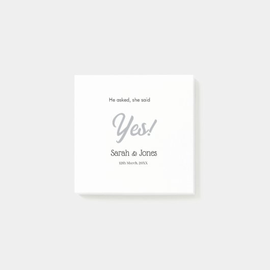 He asked she said yes engagement simple silver dat post-it klebezettel (Vorderseite)