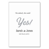 He asked she said yes engagement simple silver dat tischnummer (Vorderseite)