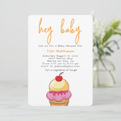 He Baby-orange Duschen-Einladung Einladung (Stehend Vorderseite)