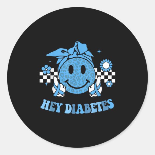 He Diabetes Diabetes Awareness Retro Leopard Smil Runder Aufkleber (Vorderseite)