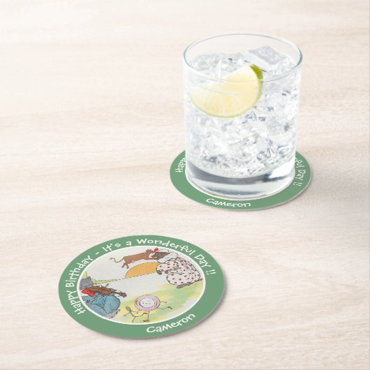 He Diddle Diddle Birthday Party Collection Runder Pappuntersetzer (Vor Ort)