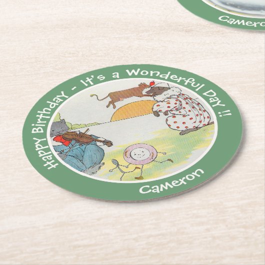He Diddle Diddle Birthday Party Collection Runder Pappuntersetzer (Angewinkelt)