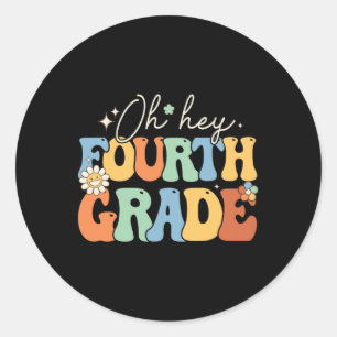 He Fourth Grade Groovy 4th Grade Teacher Back Runder Aufkleber