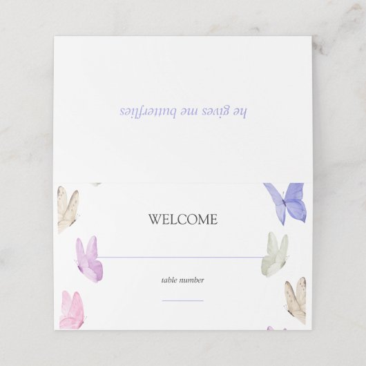 He gives me butterflies Minimalist Bridal Shower Platzkarte (Außenseite Aufgefaltet)