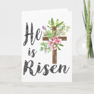 He Has Risen Matthew 286 Floral Cross Christian Ea Karte