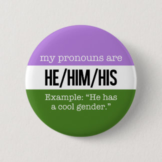 He/Him Pronomina - Genderqueer Flagge Button