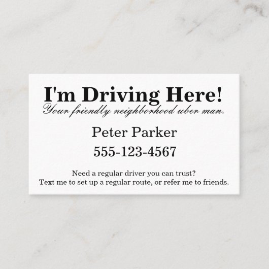 He! Ich fahre hier! Visitenkarte (Vorderseite)