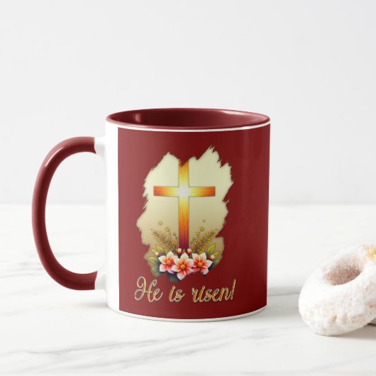 He Is Risen – Christian Easter Cross Art - caneca Tasse (Mit Donut)