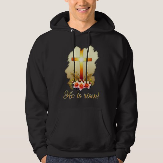 He Is Risen – Christian Easter Cross Art moletom Hoodie (Vorderseite)