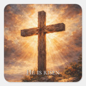 He Is Risen Christian Easter Quadratischer Aufkleber (Vorderseite)