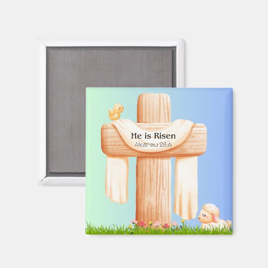 He Is Risen – Easter Cross and Lamb Art Magnet (Vorderseite/Rückseite)