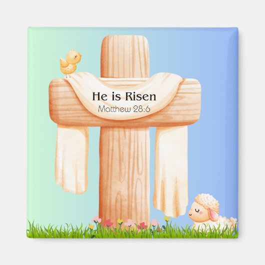 He Is Risen – Easter Cross and Lamb Art Magnet (Vorne)