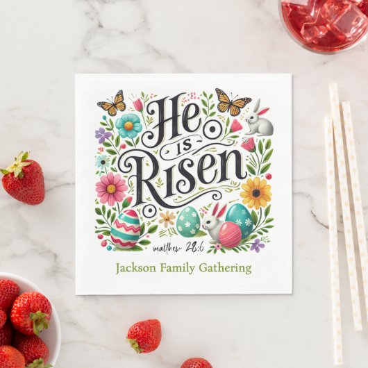 He Is Risen Easter Family Gathering Colorful Serviette (Beispiel)