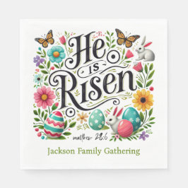 He Is Risen Easter Family Gathering Colorful Serviette