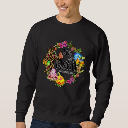 He Is Risen Easter Leopard Cross Bible Verse Pray Sweatshirt (Vorderseite)