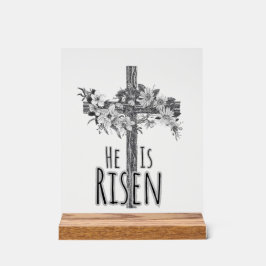 He Is Risen Floral Cross Acrylic Sign Acrylschild