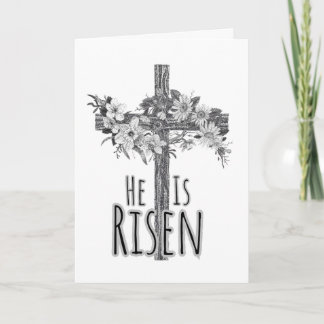 He Is Risen Floral Cross Card Karte
