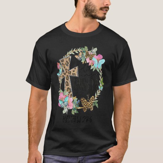 He Is Risen Jesus Christian Floral Leopard Cross B T-Shirt (Vorderseite)