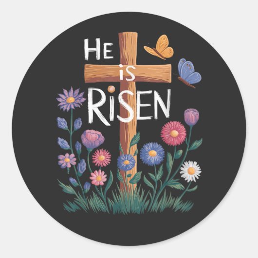 He Is Risen Jesus Floral Christian Easter Runder Aufkleber (Vorderseite)