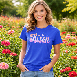 He Is Risen Pastel Floral Christian Easter T-Shirt