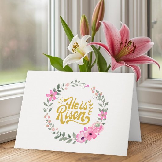 He Is Risen Personalized Christian Elegant Floral Karte