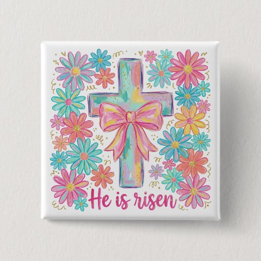 "He is risen" Religious Cross  Easter Button (Vorderseite)