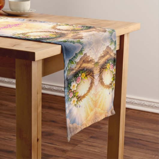 He Is Risen Religious Floral Crown Easter Kurzer Tischläufer (Beispiel)