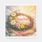 He Is Risen Religious Floral Crown Easter Napkins Serviette (Vorderseite)