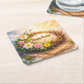 He Is Risen Religious Floral Crown of Thorns Rechteckiger Pappuntersetzer (angewinkelt)