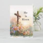 He Is Risen Watercolor Easter Card Einladung (Stehend Vorderseite)