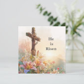 He Is Risen Watercolor Easter Card Karte (Stehend Vorderseite)