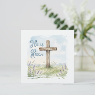 He Is Risen Watercolor Easter Cross Greeting Karte