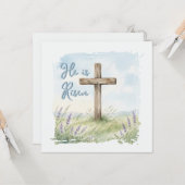 He Is Risen Watercolor Easter Cross Greeting Karte (Vorderseite/Rückseite Beispiel)