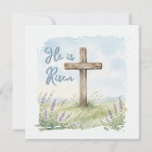 He Is Risen Watercolor Easter Cross Greeting Karte (Vorderseite)