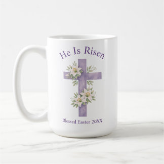He Is Risen Watercolor Floral Cross Easter 2026 Kaffeetasse
