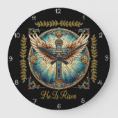 He Is Risen Winged Cross Große Wanduhr (Vorderseite)