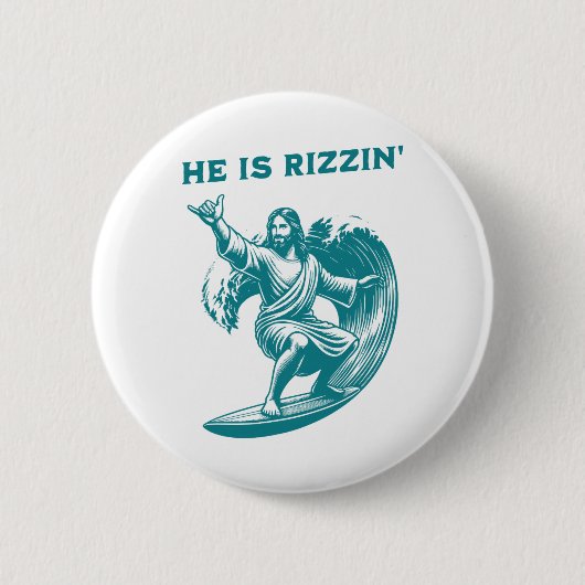 He Is Rizzin Jesus Surfing Funny Retro Easter Vint Button (Vorderseite)