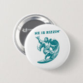 He Is Rizzin Jesus Surfing Funny Retro Easter Vint Button (Vorne & Hinten)