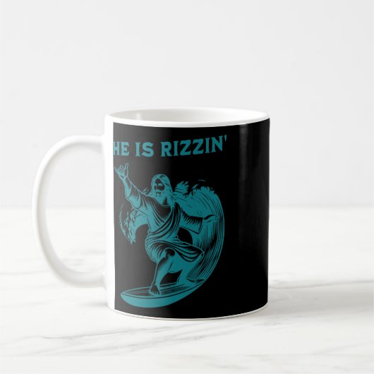 He Is Rizzin Jesus Surfing Funny Retro Easter Vint Kaffeetasse (Links)