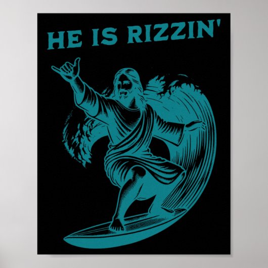 He Is Rizzin Jesus Surfing Funny Retro Easter Vint Poster (Vorne)