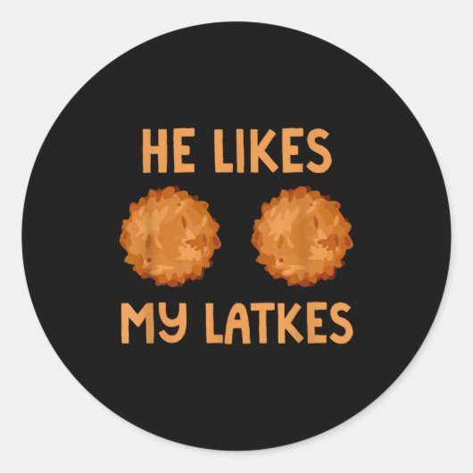 He Likes My Latkes Hanukkah Couple Matching Jewish Runder Aufkleber (Vorderseite)