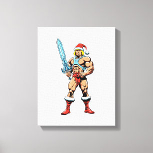 He-Man-Cartoon mit Santa-Hut – Retro Heman Leinwanddruck