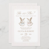 He or She Baby Bunny Gender Reveal Einladung (Vorne/Hinten)