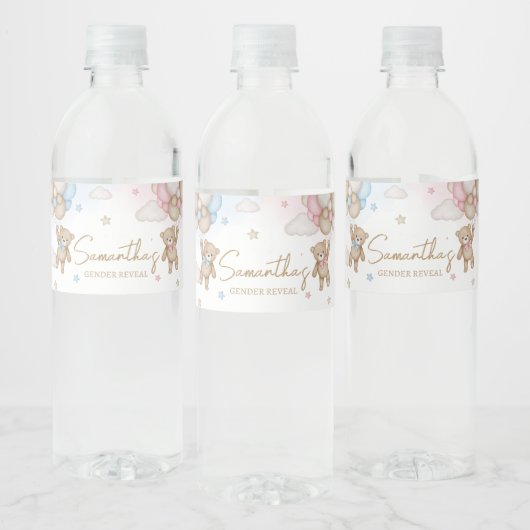 He or She Bear Gender Reveal Wasserflaschenetikett (Flaschen)