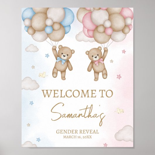 He or She Bear Gender Reveal Welcome Sign Poster (Vorne)