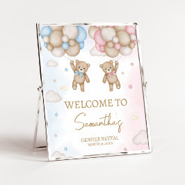 He or She Bear Gender Reveal Welcome Sign Poster