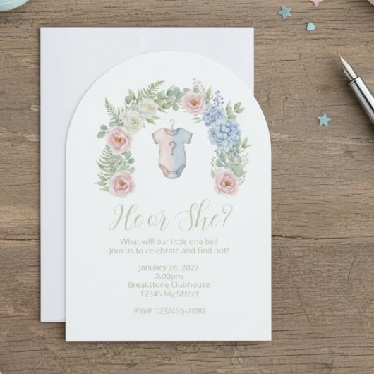 He or She? Botanical Gender Reveal Invitation Einladung