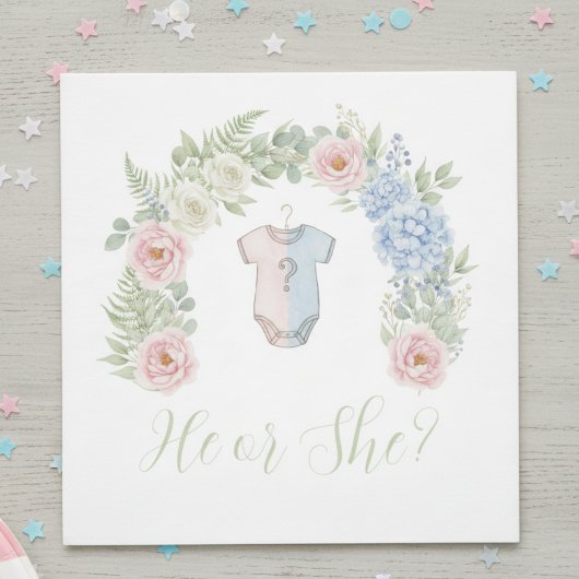 He or She? Botanical Gender Reveal Napkin Serviette